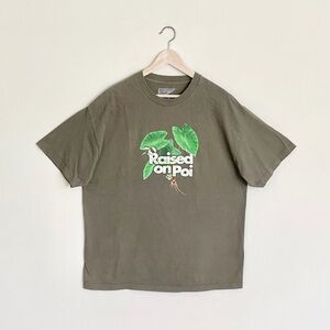 Vintage 90s Y2K Hawaiian Style Raised On Poi Graphic Green T Shirt Adult size XL